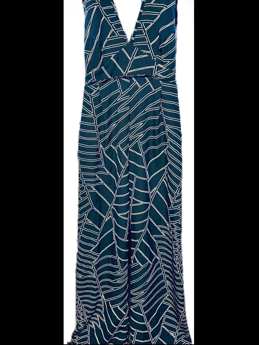 Manuhealii Navy Blue & White Halter Jumpsuit Leaf print